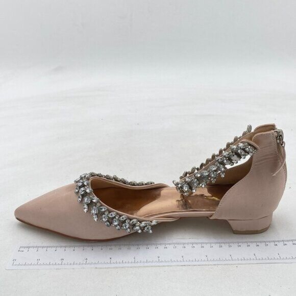 XYD Nude Pointed Toe D'Orsay Wedding Flat Sandals Rhinestones Ankle Strap Shoes - Picture 2 of 8